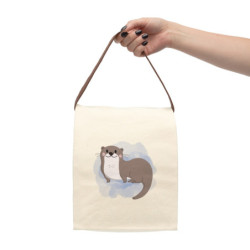 Snuggles the Otter Blue Watercolor Canvas Lunch Bag With Strap