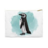 Moe the Penguin Teal Watercolor Personalized Accessory Pouch