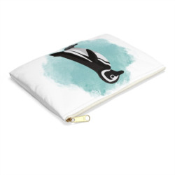 Moe the Penguin Teal Watercolor Personalized Accessory Pouch