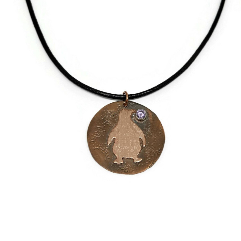 Moe the Penguin Copper Birthstone Pendant